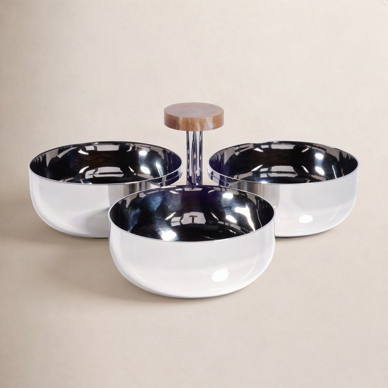 Gomez Stainless Steel Condiment Set, Nickel w/ Amber Accent
