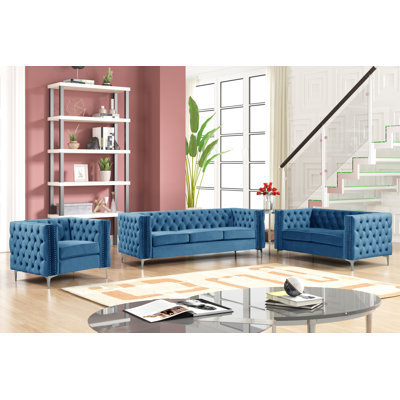 Rebekah 3 Piece Velvet Living Room Set by USLivings