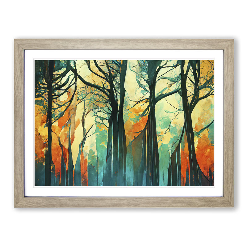 Towering Abstract Forest 1 Piece Single Picture Frame Wall Art, 25cm H x 34cm W x 2cm D, Oak Framed