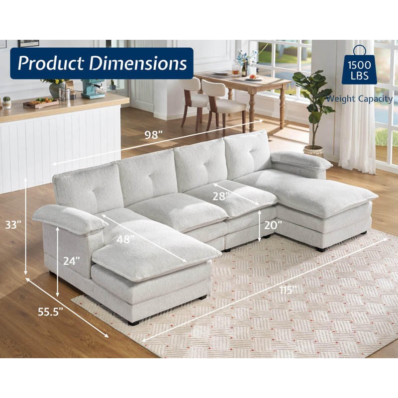 115 Inch Sectional Couch, Modular Sectional Sofa- Double Layer Seat Cushions, U Shaped Couch- Comfy Couches For Living Room