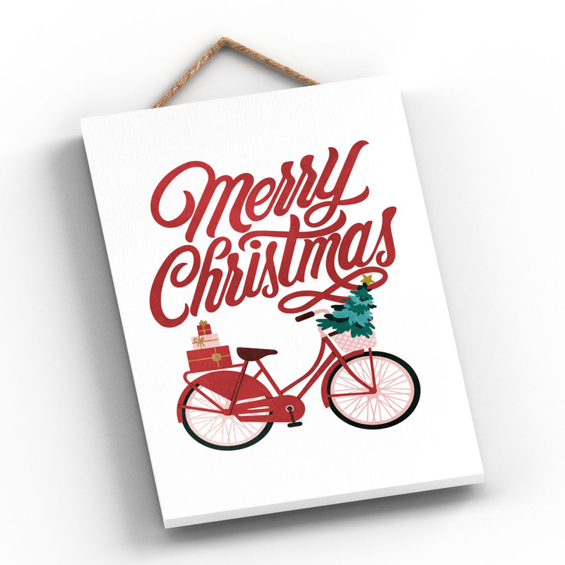 Xmas Merry Christmas Bicycle Wooden Plaque, 28.5cm H x 18.5cm W x 0.9cm D