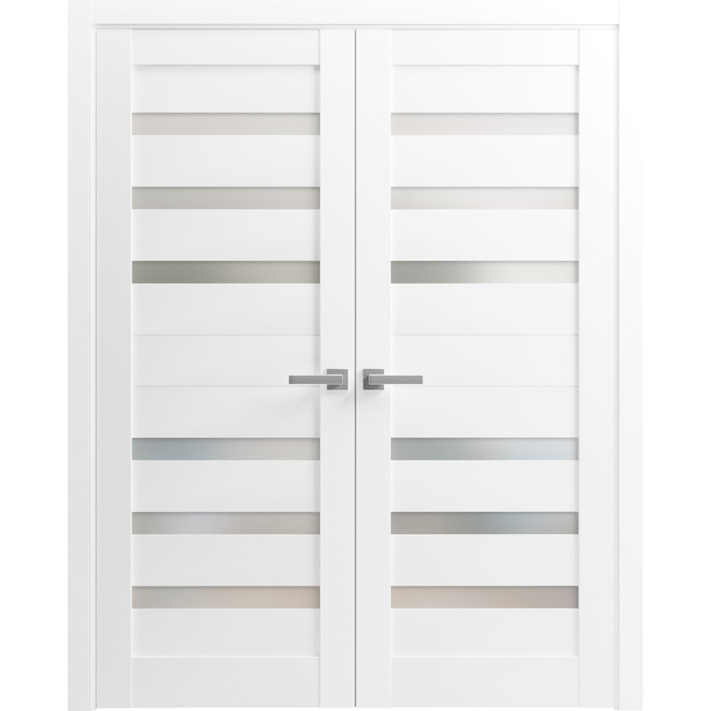 Portes françaises en verre givré massif | Quadro 4266 | Garnitures de cadre en bois massif | Portes robustes de chambre à coucher pour garde-robe