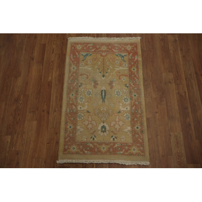 Elegant Beige and Rust Rug with Timeless Botanical Patterns 2x3