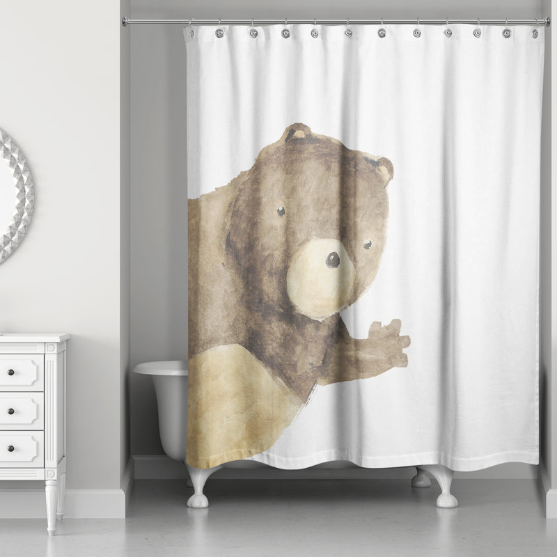 Hullo Bear Waving Shower Curtain
