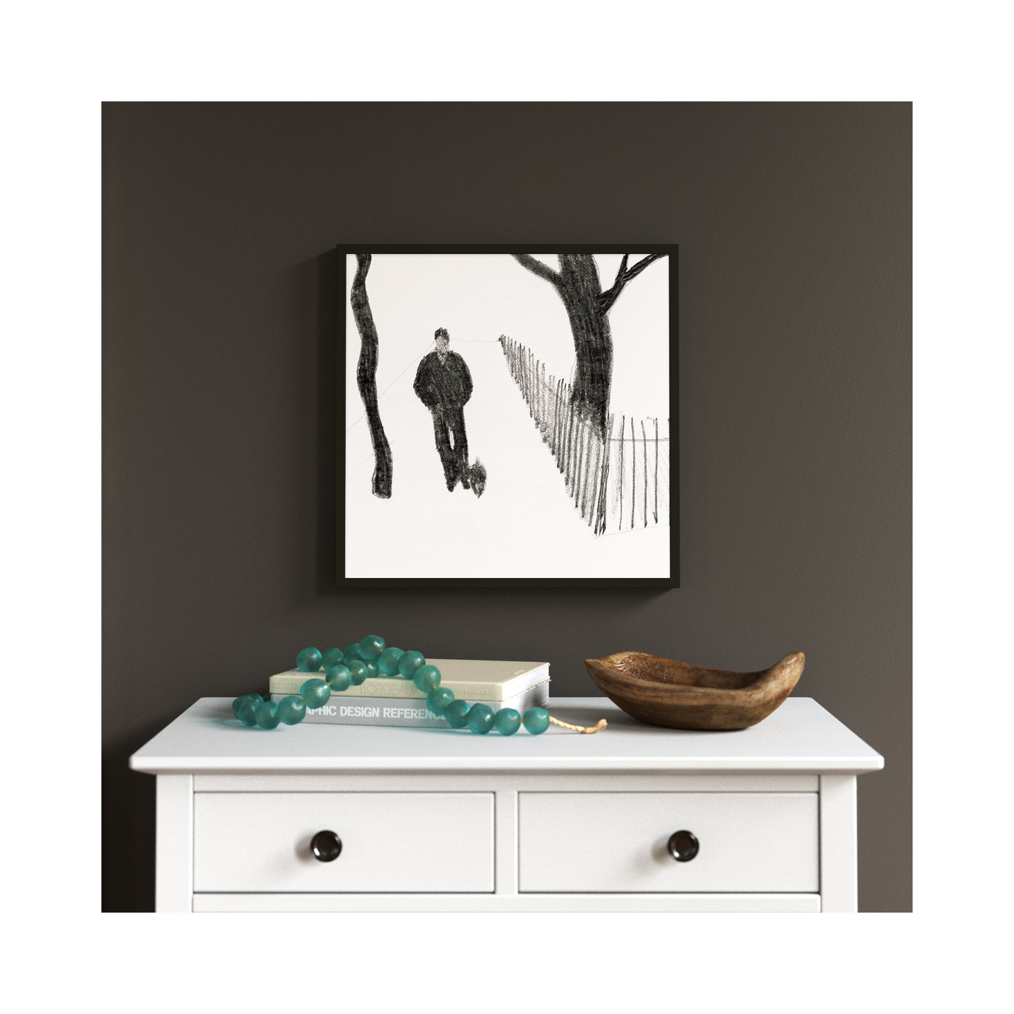 Walking The Dog by Simon Schneiderman, Black, 16" H x 16" W x 1.25" D