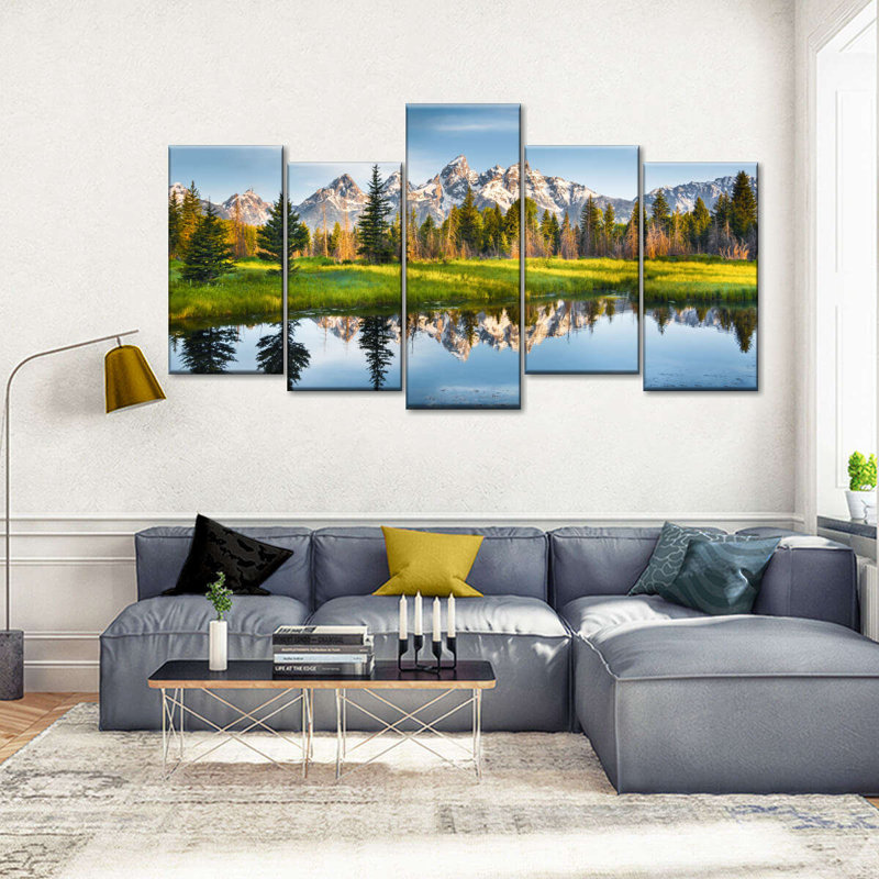 Grand Teton 5 pièces sur toile, H 24 po x l 49 po x P 1,25 po