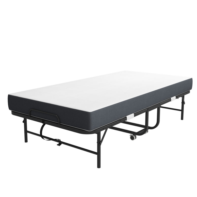 Lit simple pliant 75 po x 38 po avec matelas en mousse à mémoire de forme de 3,7 po, lit d'appoint pliable portatif, lit escamotable pour les invités et structure en métal robuste