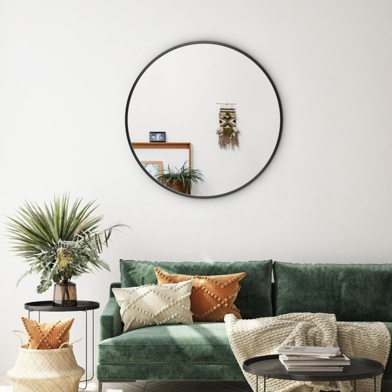 Miroir mural moderne à cadre rond, 30 po x 30 po, Noir