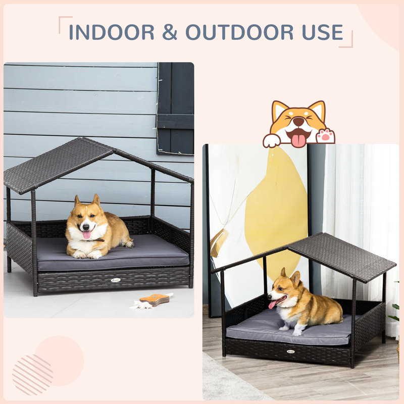 Lit d'extérieur pour chien avec auvent gris - Coussin robuste pour petits et moyens