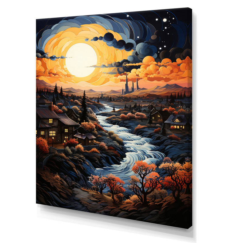 «Van Gogh», reproduction d'art sur toile, «Vangogh Village At Sunset I», H 40 po x l 30 po x P 1,5 po, Toile tendue
