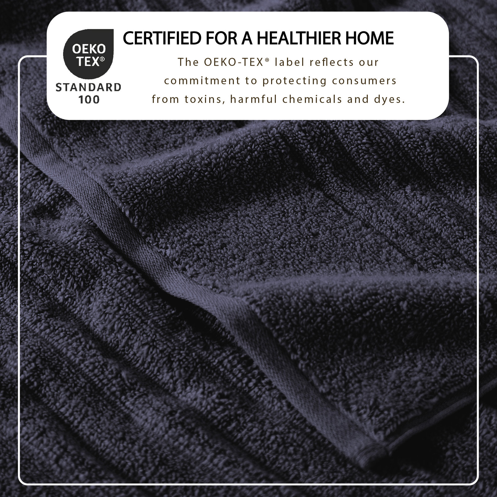 Zero-Twist Cotton Ribbed Hand Towels, 6 Piece Towel Set, Navy Blue