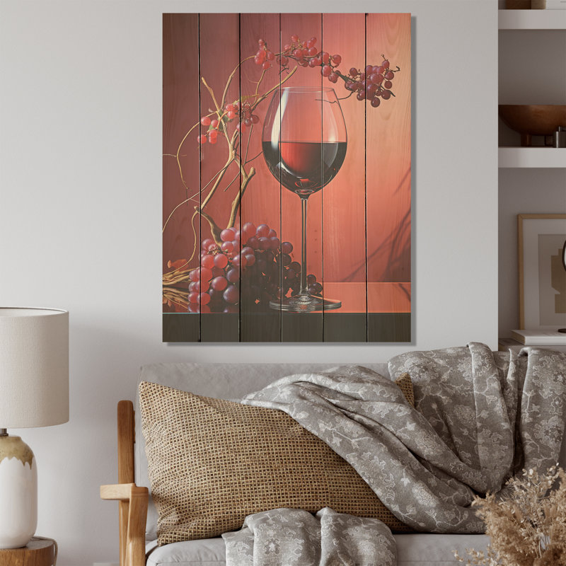 «Magenta Wine Glass Mystery - Fleurs», art mural sur bois de pin naturel, H 20 po x l 10 po