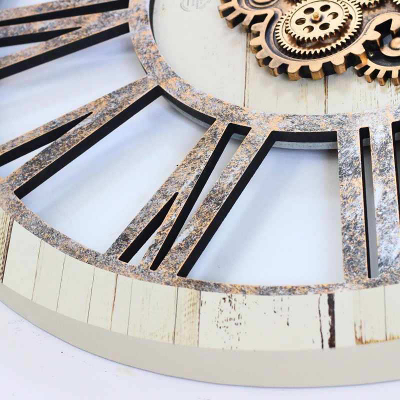 Oversized Desert Beige and Brown Metal Gear Wall Clock