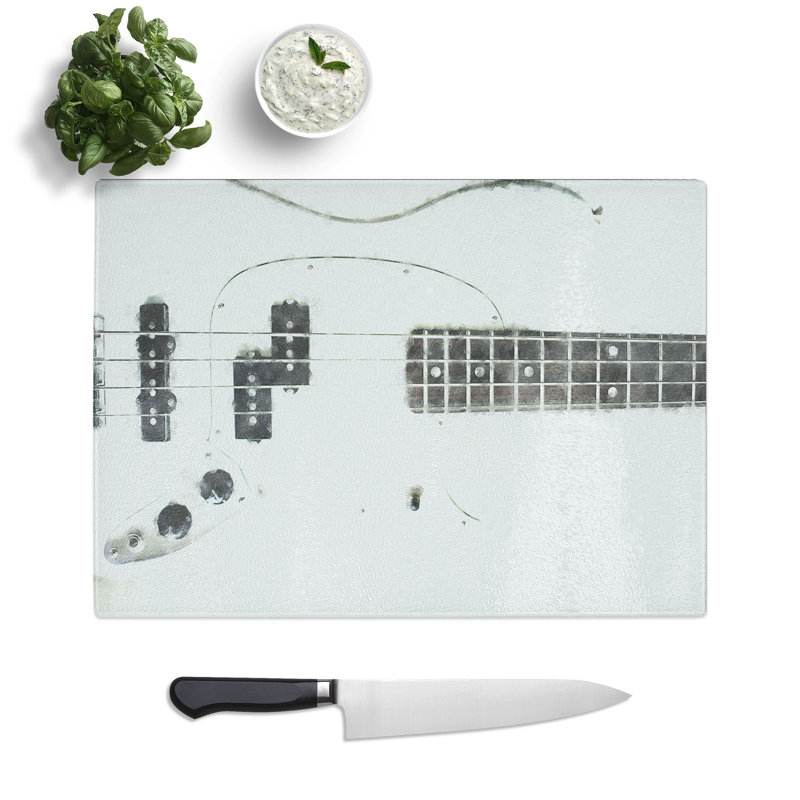 Tempered Glass Bass Guitar Painting Chopping Board, 20 cm x 28.5 cm
