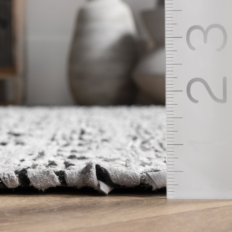 Tapis géométrique tissé à plat à la main ivoire / gris, Rectangle 5 pi x 8 pi