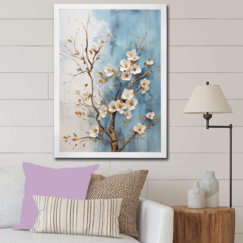 Cornouiller blanc en fleurs, Cadre simple blanc, H 44 po x l 34 po x P 1,5 po