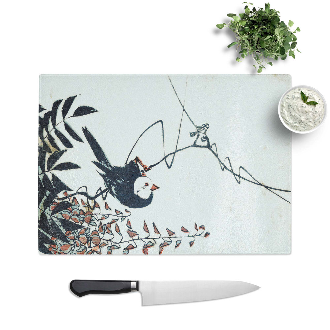 Tempered Glass Bird and Wisteria Tree Chopping Board
