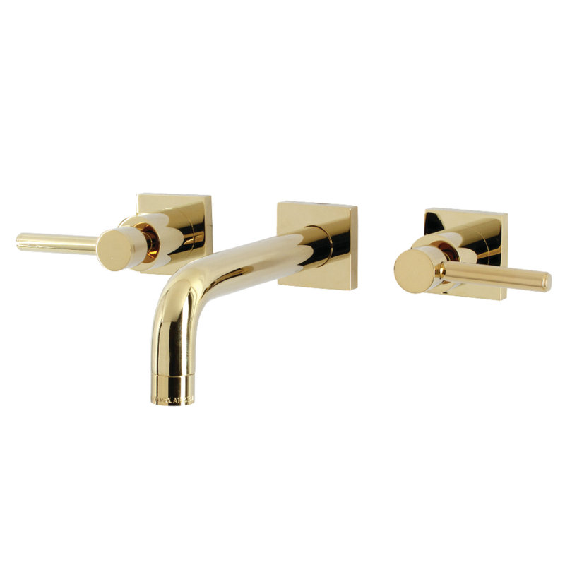 Kingston Brass Concord Two-Handle 3-Hole Wall Mount Bathroom Faucet, Polished Brass, Lever