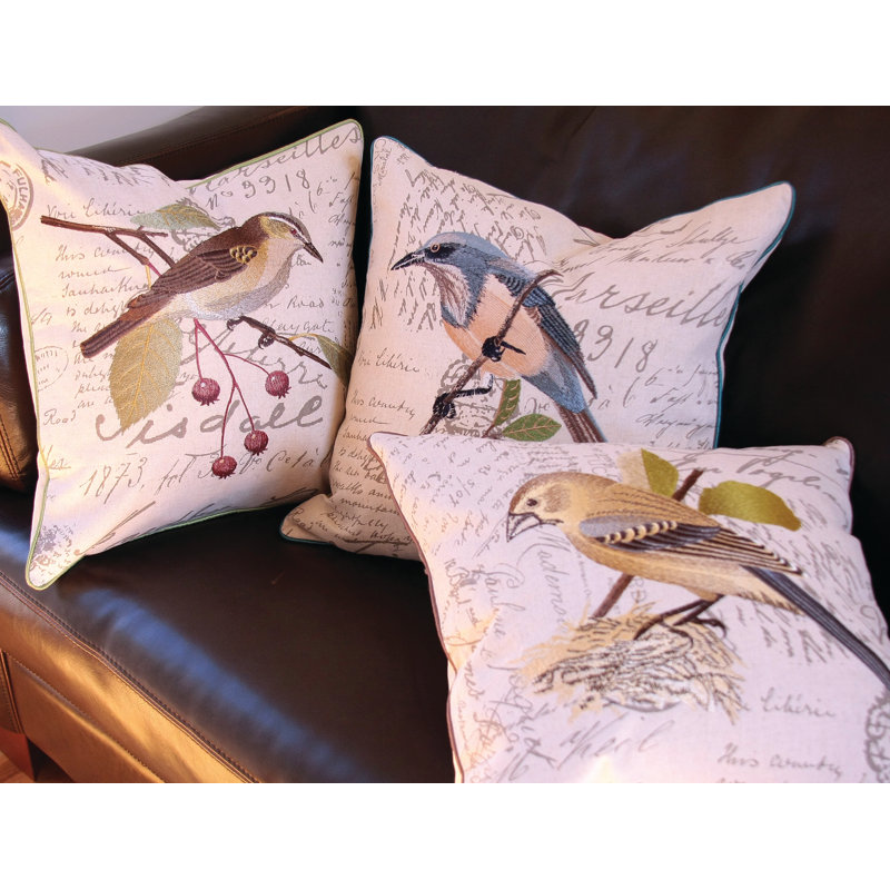 Avian Embroidered Feather Reversible Throw Pillow, Polyester, Brown