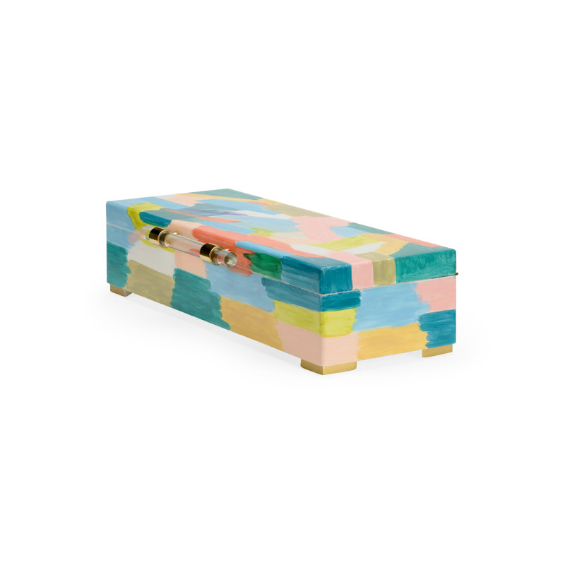 Multicolor Hand-Painted Decorative Box with Acrylic Handle