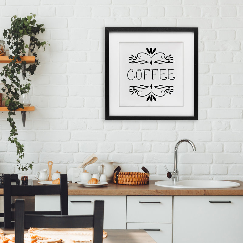«Coffee with Floral Emblems», reproduction encadrée sous verre, conception de Lucille Price, H 16 po x l 16 po