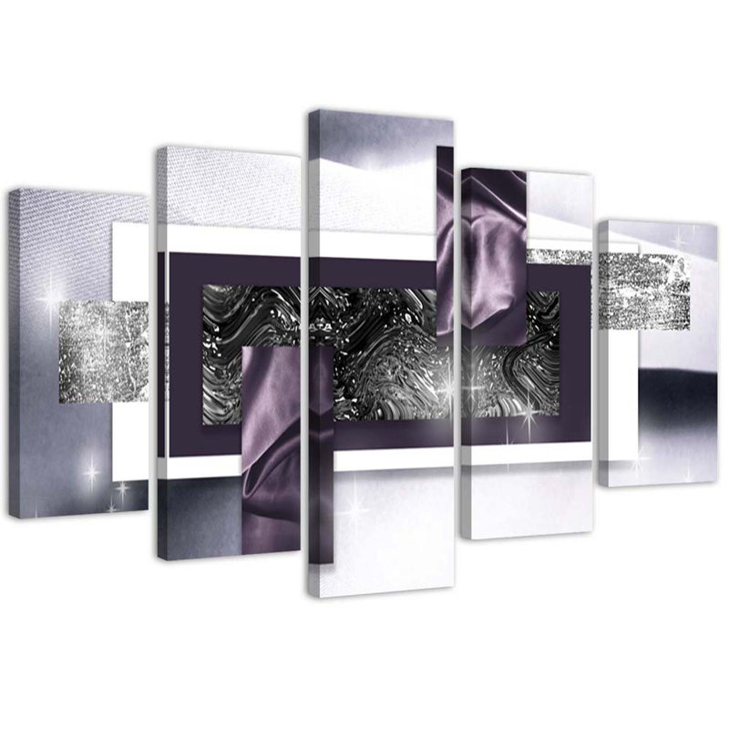 Abstract Violet Grey - 5 Piece No Frame Print on Canvas, 70cm H x 100cm W