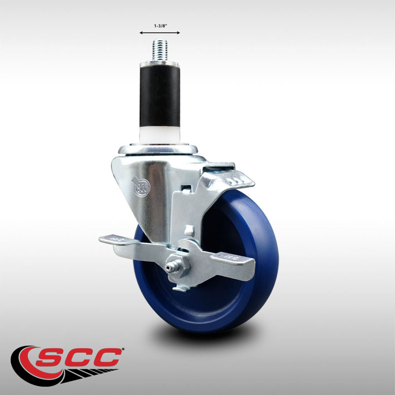 4 Inch SS Solid Poly Swivel 1-3/8 Inch Expanding Stem Caster with Brake SCC