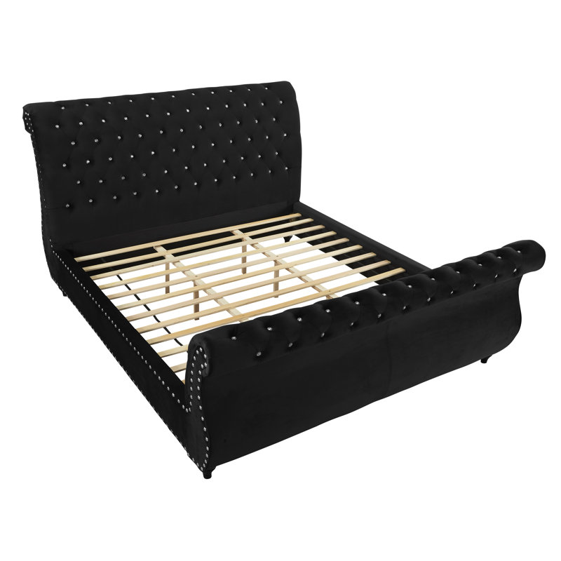Matos Upholstered Sleigh Bed, King, Black