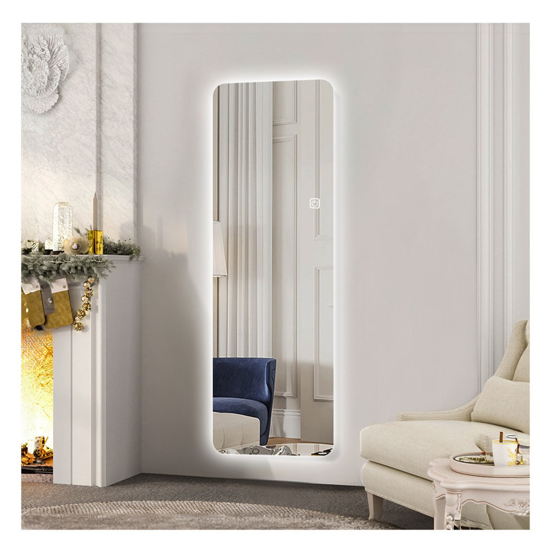 Miroir de 65 po x 22 po avec lumières intégrées, conception murale sans cadre, argent