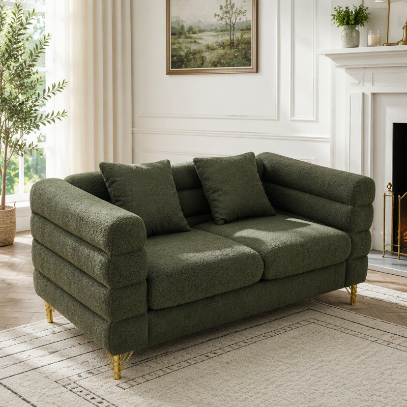 Causeuse surdimensionnée 2 places de 60 pouces avec coussins lombaires, Tissu vert