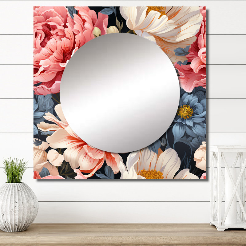 Motif floral French French Romance - grand miroir mural carré décoratif pour chambre à coucher, 29 po x 29 po