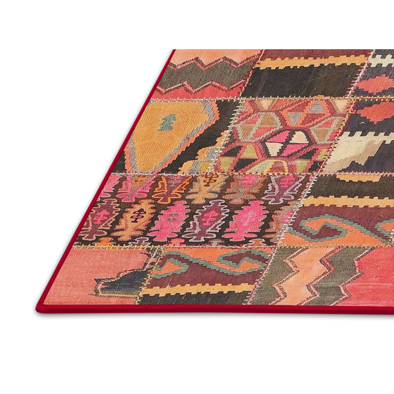 Tapis contemporain orange / rouge / noir, Rectangle 2 pi x 3 pi