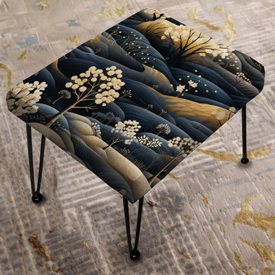 Dark Blue Scandinavian Mountain - Floral Rectangle Ottoman
