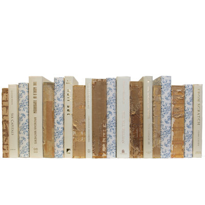 Livres décoratifs - Ensemble de livres multimédia en damas patiné - Livres bleus et brun clair