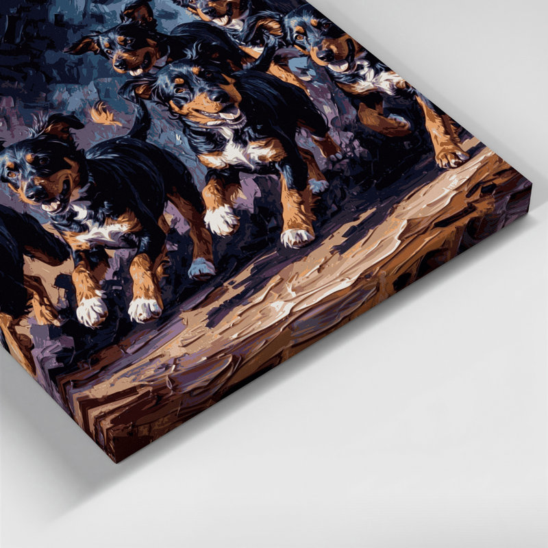 «Dogs Mudi», art mural sur toile mauve, H 12 po x l 12 po