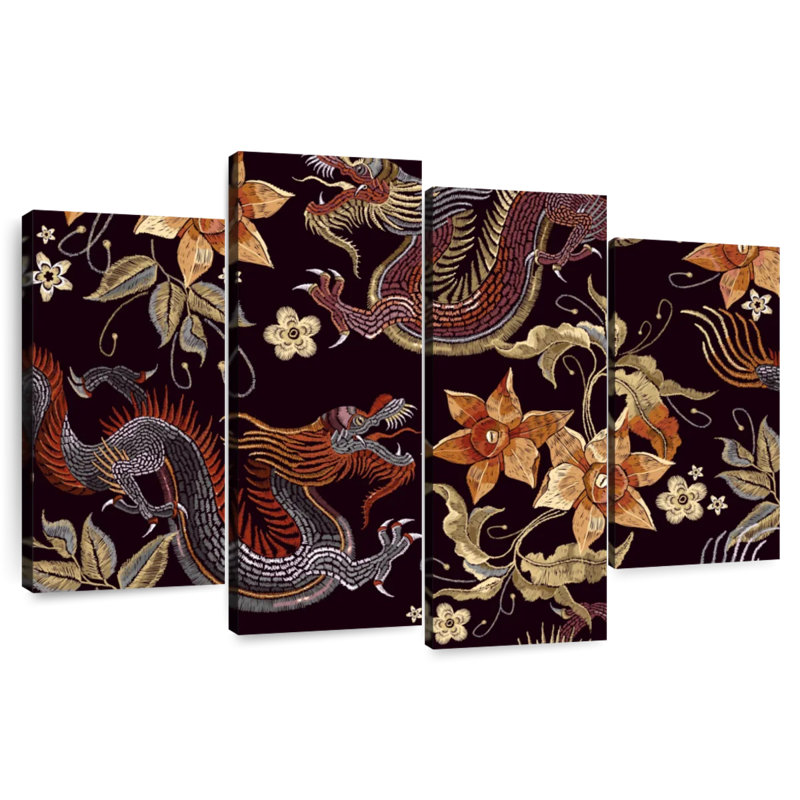 Brampt Dragon Floral Embroidery, 42" H x 68" W