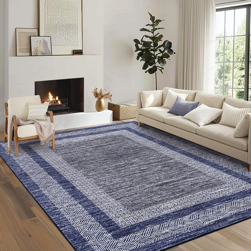 Randolph Machine Washable Rug Non-Shedding Rug for Living Room Bordered Design Modern Rug Soft Fluffy Pile Throw Rug Indoor Carpet Ultra-Thin Floor Cover for Bedroom Hallway Dining Room Kitchen Office Playroom