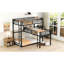 Lit superposé simple en forme de L en métal noir avec lattes et bureau sécurisés, cadre solide pour la sécurité, rangement idéal pour les petites chambres, aucun sommier requis, dortoir multifonctionnel