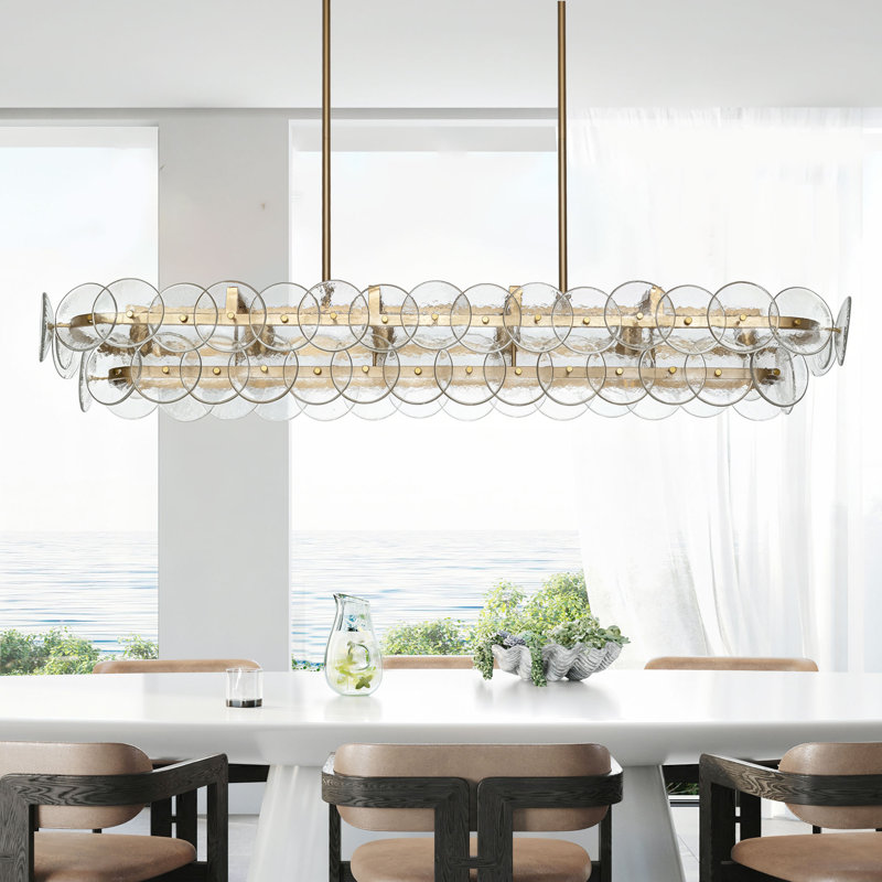 Lustre linéaire en laiton 6 lumières avec îlot de cuisine 55 po Aaron , Martelé transparent