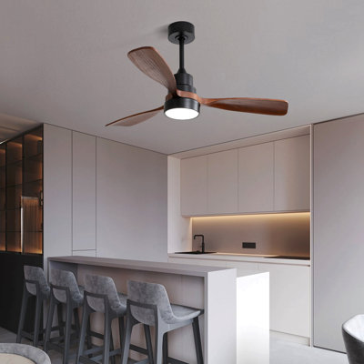 48 Inch Indoor Ceiling Fan With Light 3 Solid Wood Blades Remote Control Reversible DC Motor For Living Room