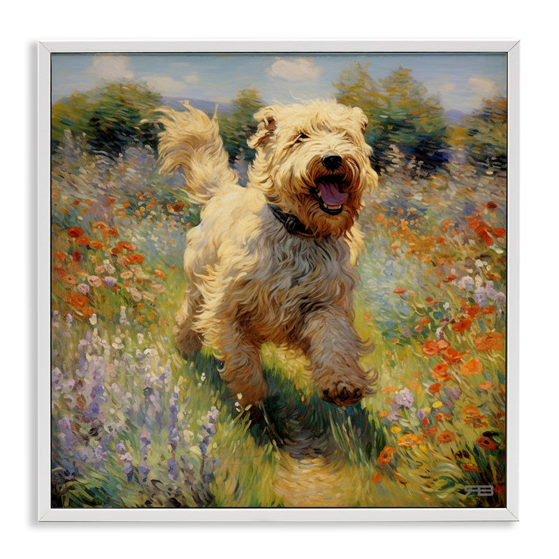 Illustration de giclée Happy Dog Terrier par Roozbeh Bahramali, H 12 po x l 12 po, Giclée encadrée blanc bord de mer