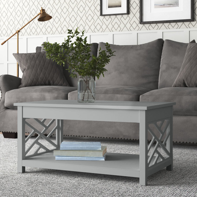 Table basse en bois de 36 po de largeur Lund Coventry, de conception moderne et traditionnelle, avec tablette ouverte et rangement, chalet, loft, appartement, mobilier d'appoint, table de bout, table d'appoint, finition grise