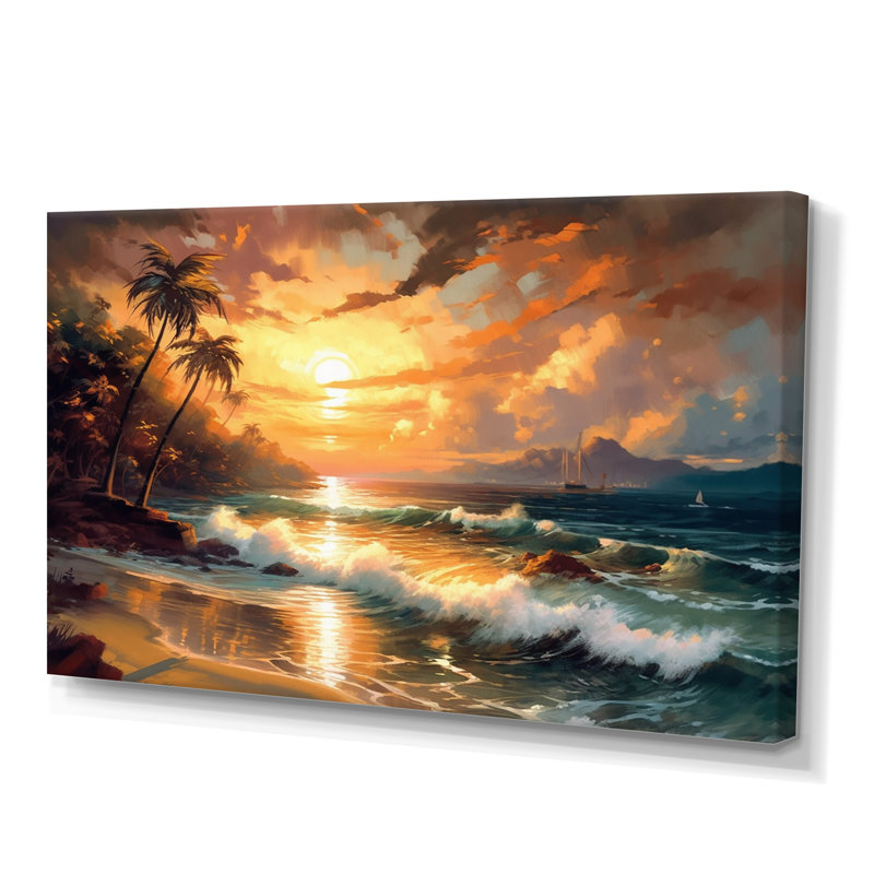 " Orange And Green Shimmering Shores II ", 30" H x 40" W x 1.5" D, Wrapped Canvas