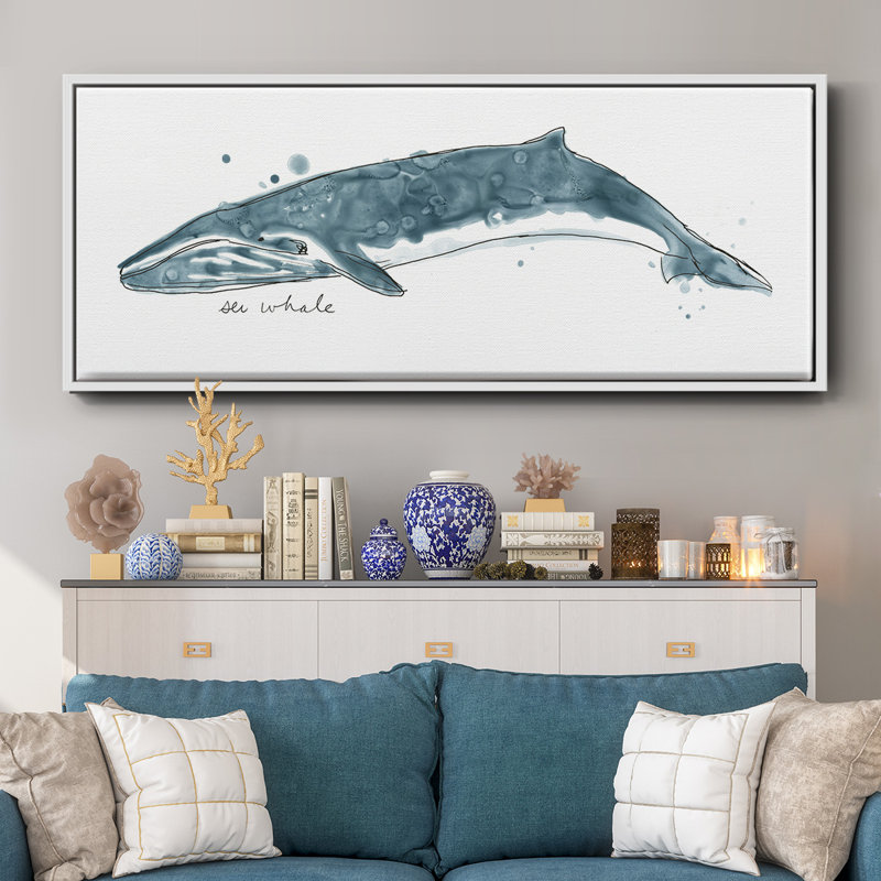 «Whale I», reproduction encadrée sur toile, H 20 po x l 50 po x P 1,5 po, Blanc