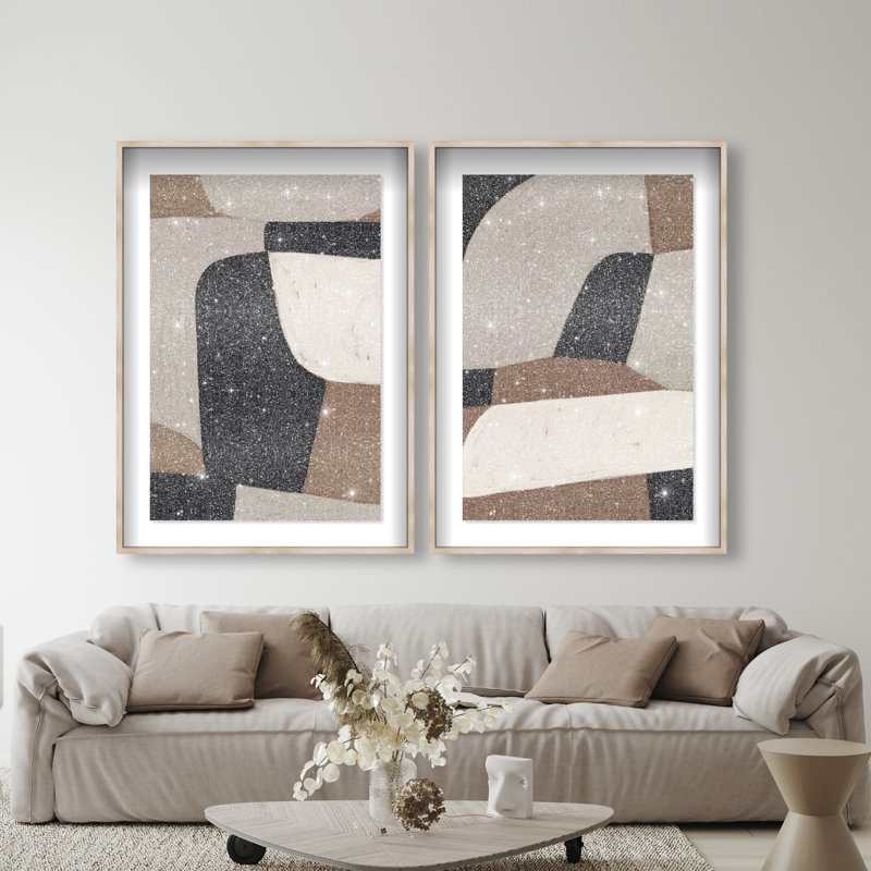 All The Way Set Shadowbox Abstract Print by Oliver Gal, Black Frame, 10 x 15, 37"H x 55"W, Natural Oak Shadowbox