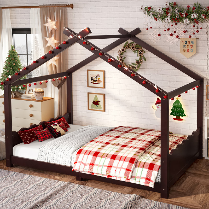 Valmere  Montessori Design House Floor Bed with Solid Wood and Easy Assembly, Full, Espresso