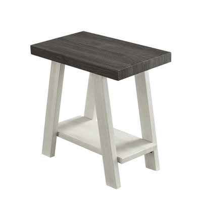 Athens Contemporary Two-Tone Wood Shelf Side Table, Weathered Charcoal And Beige, With Extra Storage And Splayed Legs