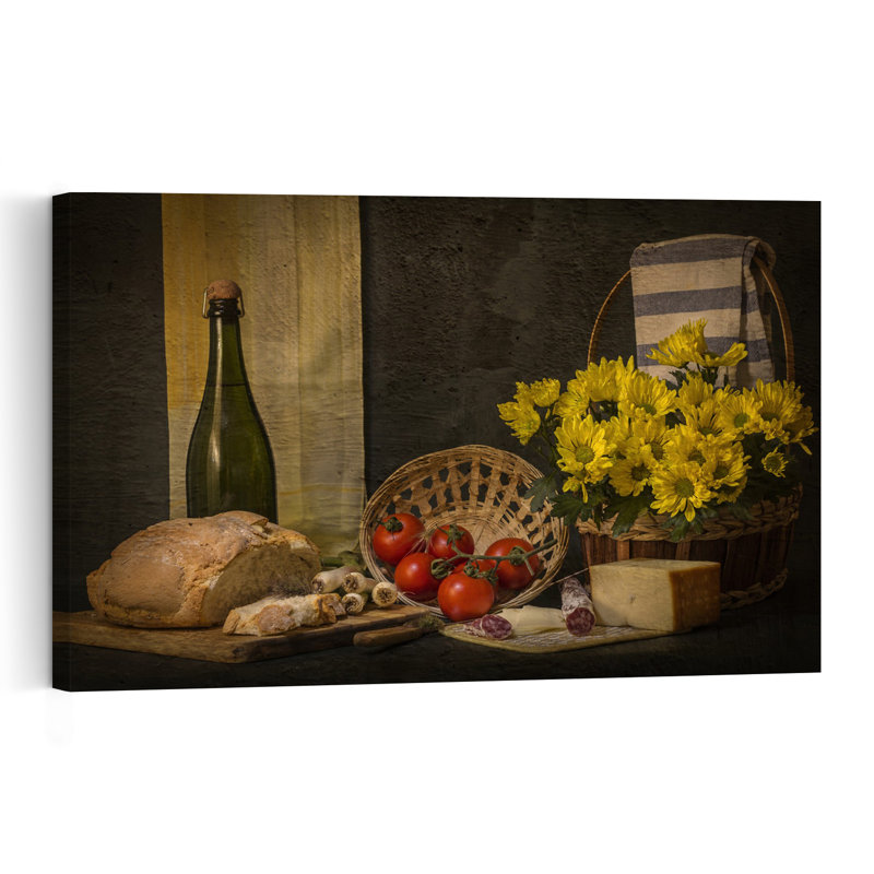 Fresh Harvest Table Rustic Traditional Vintage Chrysanthemum Flower Wall Art Print 1 Piece Wrapped Canvas Wall Art