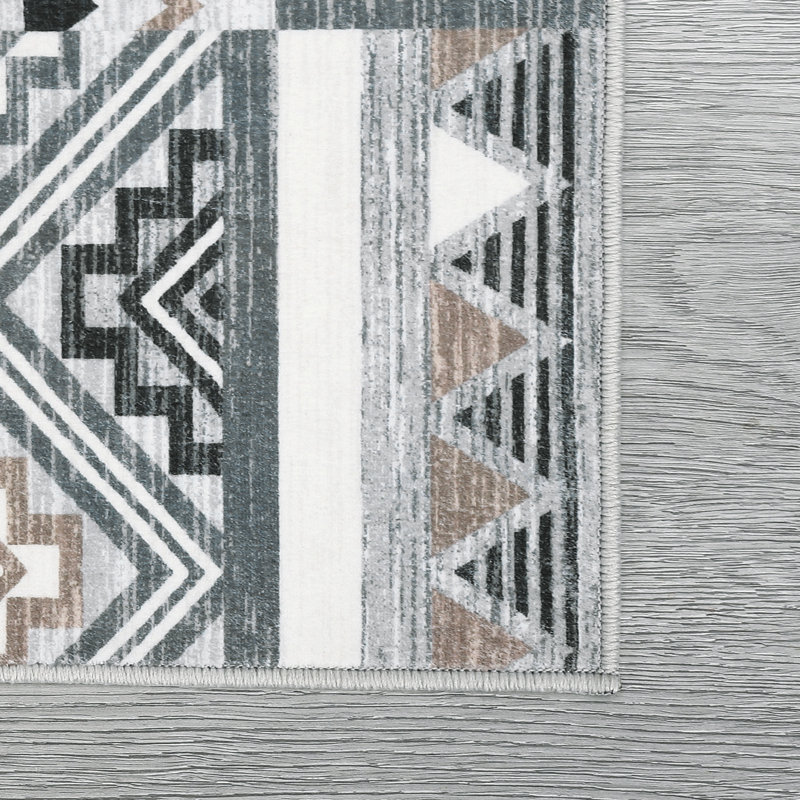 Geometric Machine Washable Rug for Living Room Bedroom Striped Non-Slip Low Pile Rubber Backing Area Rug for Playroom Office Kitchen Dining Room Dorm and Bedside Decor