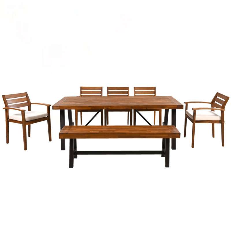 Ensemble repas d'extérieur en bois pour 7 à 8 personnes, utilisation polyvalente, coussins amovibles, conception ergonomique, table plus épaisse, bois d'acacia